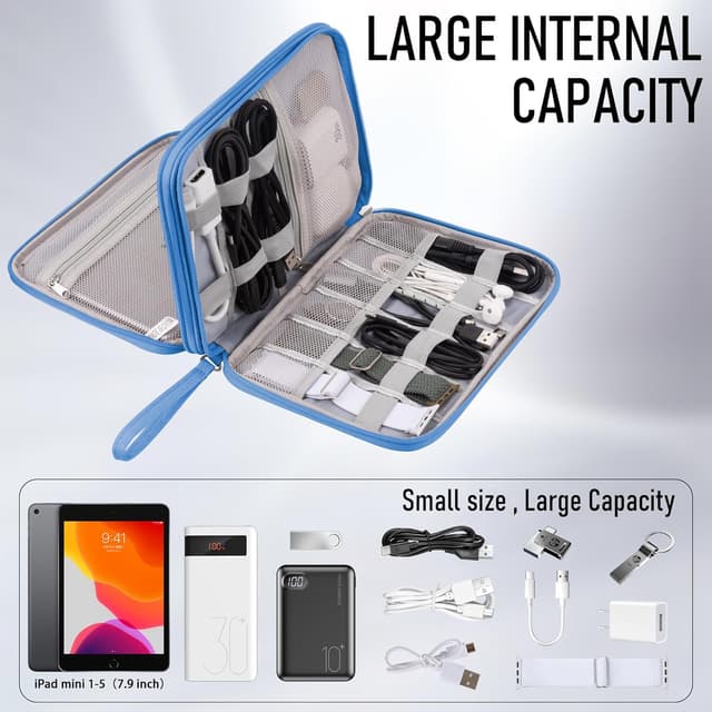 Detalle de Arae Electronic Accessories Organiser Travel Essentials Cable Bag (Sky Blue) – Large, Double-Layer Storage
