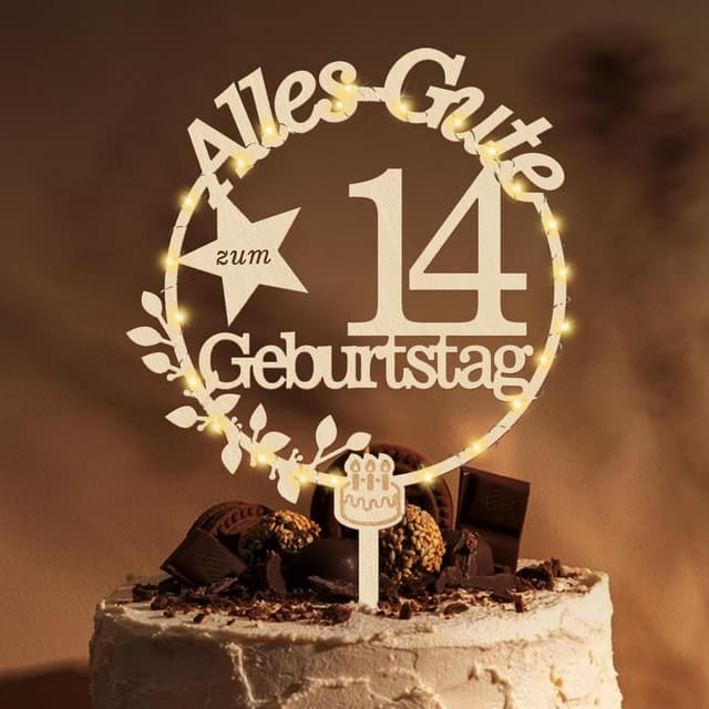 Detalle de Giftota Cake Topper 14. Geburtstag Holz mit LED 🎂