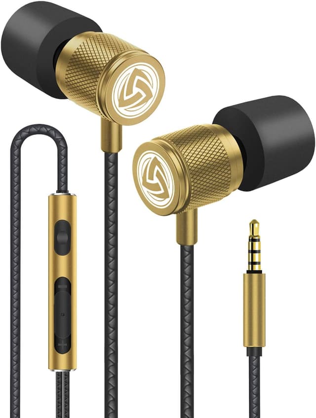 Detalle de LUDOS Ultra Wired Earbuds (In-Ear) with Microphone — Noise Isolating, Memory Foam Tips, 5-Year Warranty, Gold