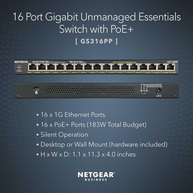 Detalle 2 de NETGEAR 16-port PoE switch GS316PP (Gigabit, plug-and-play, silent operation)