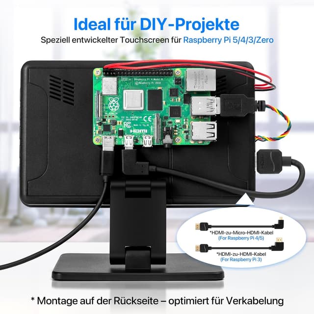 Detalle 2 de ROADOM 7" Touchscreen Monitor für Raspberry Pi IPS 1024×600 FHD Display mit Gehäuse