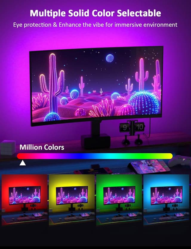 Detalle de Meewata Monitor Hintergrundbeleuchtung für 27-Zoll: USB-LED-Streifen mit Farbsynchronisation unter Windows