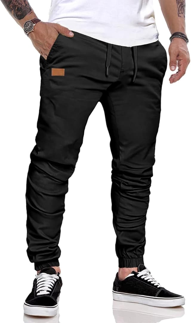Detalle de JMIERR Herren Chino Cargo Jogginghose aus Baumwolle mit elastischem Bund und Kordelzug