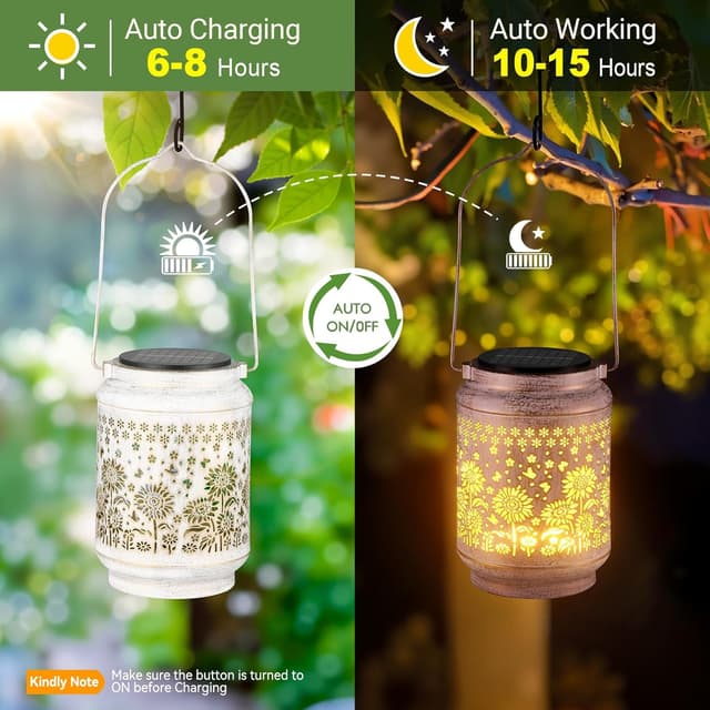 Detalle de BUCASA 2-Pack outdoor sunflower solar lantern garden ornaments (waterproof hanging lights)