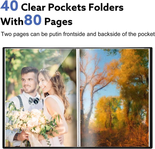 Detalle 2 de A3 Display Book Folder (Black) – 40 Pocket A3 Presentation Portfolio with Clear Plastic Sleeves