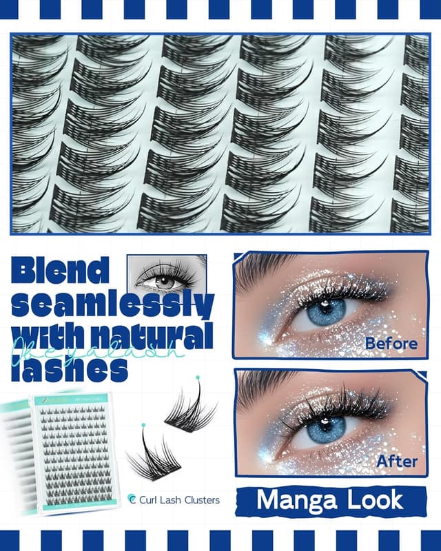 Detalle 2 de Manga Lashes Wimpern-Extensions als Cluster (120 Stk.) – Spiky Anime Individual Eyelashes mit dünnem Band, 10–12 mm, Mix C-Curl (DIY)