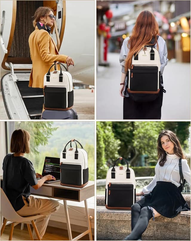 Thumbnail 6 de LOVEVOOK Women’s Backpack with USB Port and 15.6-inch Laptop Protection (Beige/Black) – waterproof rucksack