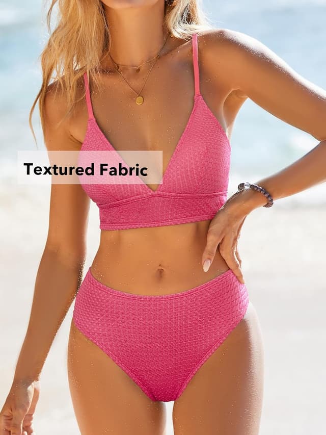 Detalle 2 de CUPSHE bikini da donna a due pezzi vita media con scollo a V incrociato sulla schiena