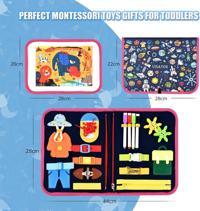 Detalle 2 de Montessori busy board sensory toy (dark blue) for ages 1–6