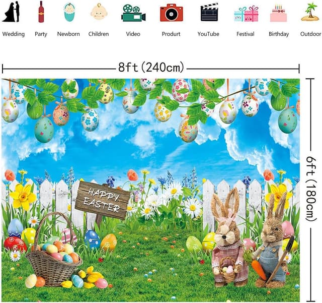 Thumbnail 4 de BINQOO 8x6FT Blue Sky Easter Backdrop