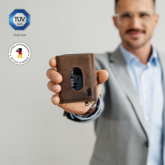Detalle de Berliner Bags Vintage Slim Wallet Hamburg Leder-Minibörse mit TÜV-geprüftem RFID-Schutz – Braun