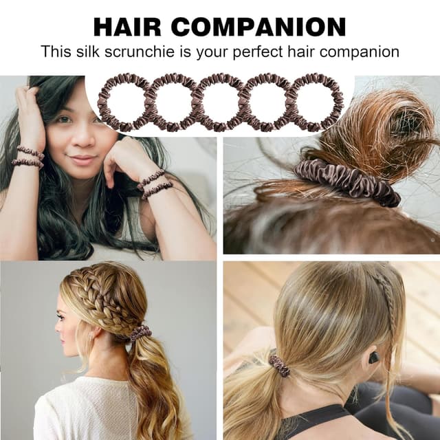 Detalle de townssilk Maulbeerseide Haargummis (22 Momme) – 5 Stück, braun