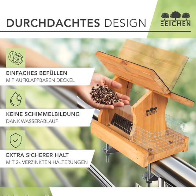 Thumbnail 1 de Drei Eichen Vogelfutterhaus mit 2 Balkonhalterungen 🐦