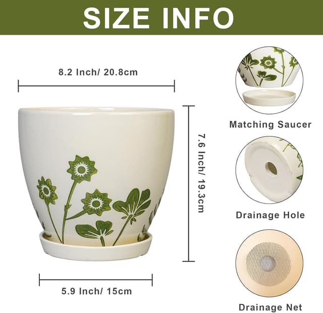 Thumbnail 2 de MPotTo 8.2 Inch Ceramic Plant Pot with Saucer
