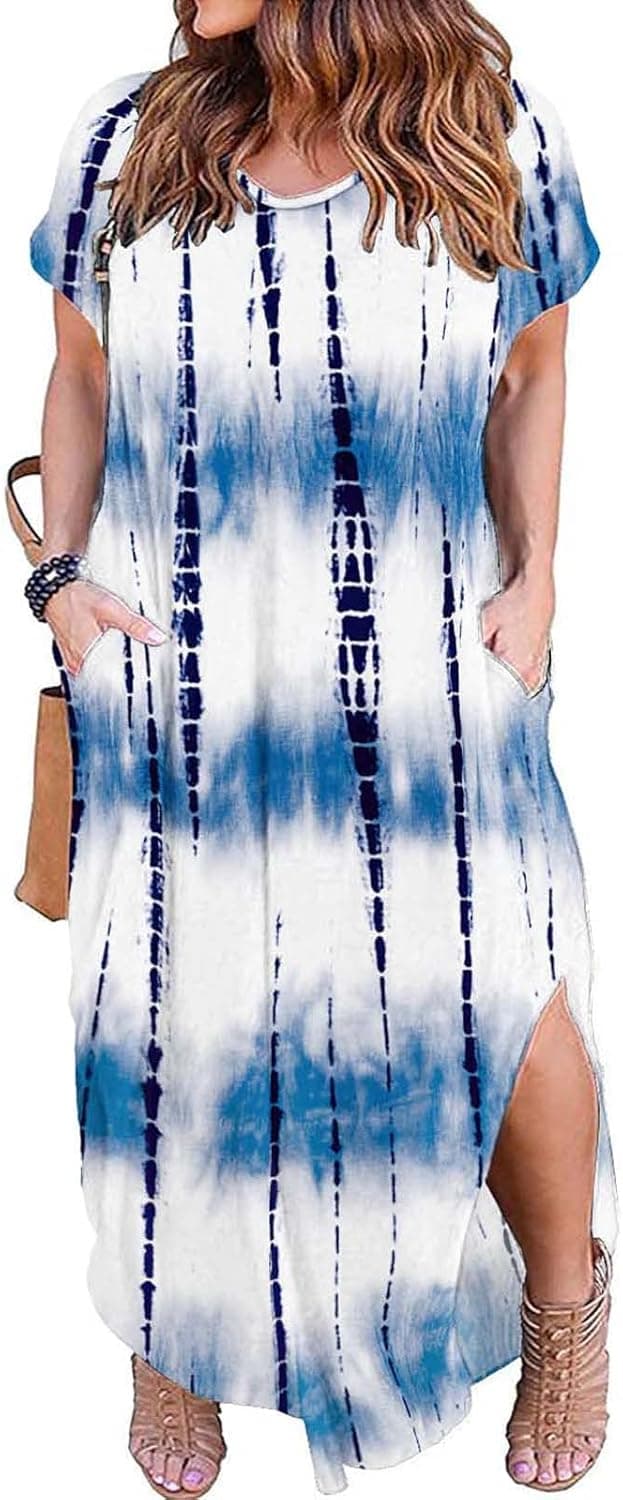 Detalle 2 de Kancystore Women’s Plus Size Summer Maxi Dress (XL–5X) with Pockets & Side Slits