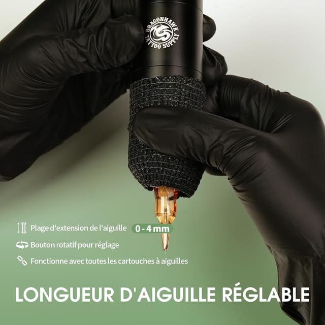 Thumbnail 6 de Kit Dragonhawk A1 Pro – machine à tatouer rotative sans fil + batterie 2000 mAh et 20 aiguilles (pour débuter)