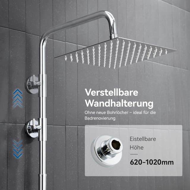 Detalle de Auralum Regendusche ohne Armatur – eckiges Duschsystem aus Edelstahl mit 30×30 cm Regenduschkopf