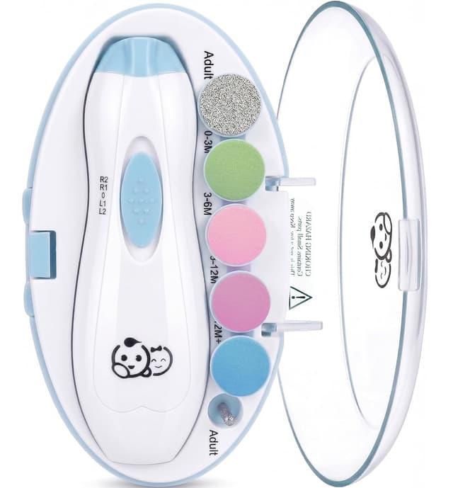 Detalle de ROYAL ANGELS Baby-Nagelschneider 6 in 1 – elektrische Nagelfeile mit LED (Babyblau)