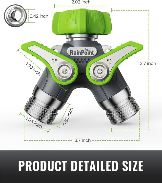 Thumbnail 6 de RAINPOINT 2-Way Heavy Duty Metal Garden Hose Splitter with Shutoff Valves (3/4" GHT)