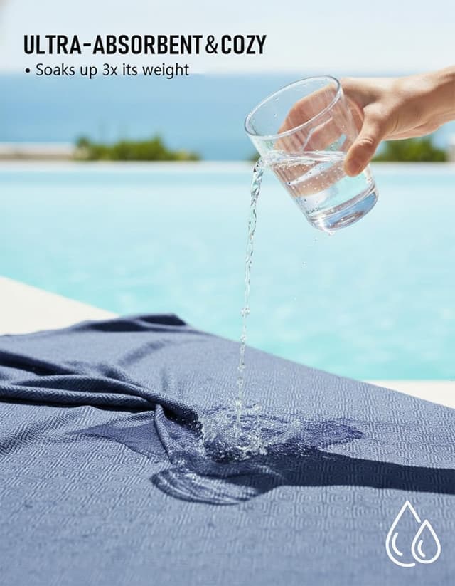 Detalle 2 de Yongoes Oversized Turkish Beach Towel Blanket (82 x 88 in) Cotton-Poly Blend Sandproof Throw for Adults