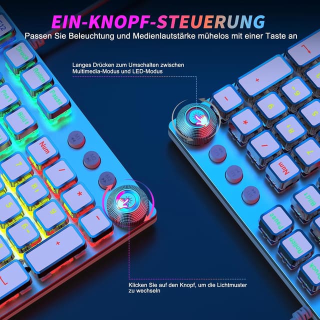 Detalle 2 de TECURS Gaming Mechanische Tastatur mit magnetischer Handgelenkauflage, rote Schalter (QWERTZ, DE-Layout) und 19 LED-Modi