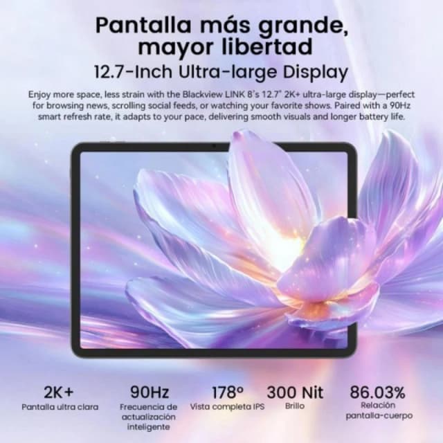 Detalle de Blackview Link 8 12,7" 256 GB WiFi con teclado: tablet 2K+ con 90 Hz para productividad y ocio
