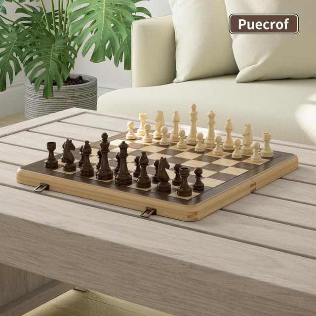 Thumbnail 5 de 38 cm Holz Klapp-Schach- und Dame-Set