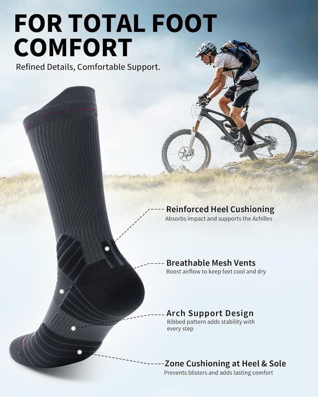 Detalle de CAMBIVO Running Socks for Men and Women (2 Pairs) – 10–15 mmHg Compression Crew Socks with Arch Support & Moisture Wicking