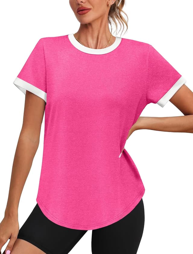 Detalle 2 de Womens Workout Tops Summer Short Sleeve Shirts with UPF 50+ Sun Protection and Moisture-Wicking Fabric