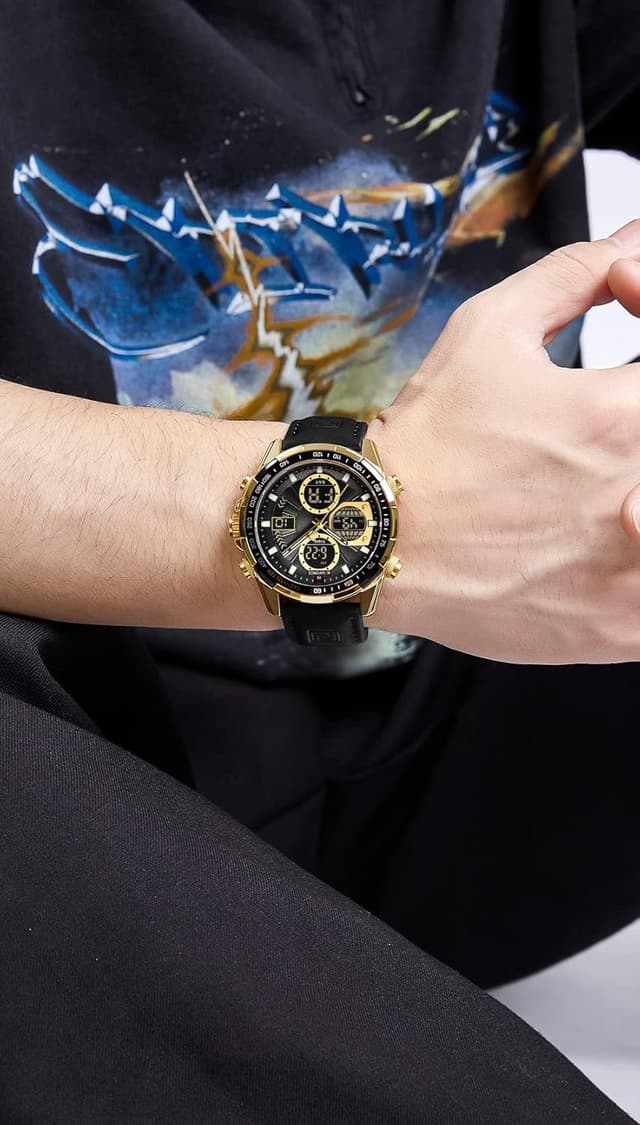 Detalle 2 de Naviforce Herren Militär Digitaluhr mit analogem Quarzwerk, wasserdicht bis 30 m, Lederarmband