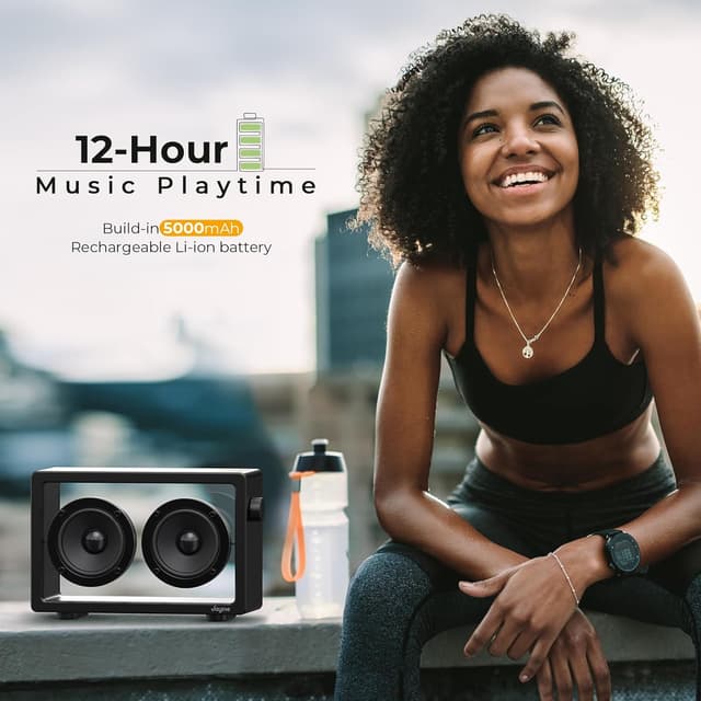 Detalle de JAYINE Tragbarer Bluetooth-Lautsprecher (16 W, schwarz) mit Bluetooth 5.3 & AUX (3,5 mm)