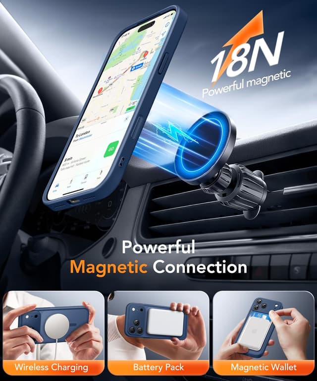 Detalle de GOLBINBOX Magnetic Case for iPhone 17 Pro Max with Privacy Screen Protector (MagSafe-compatible) – Blue