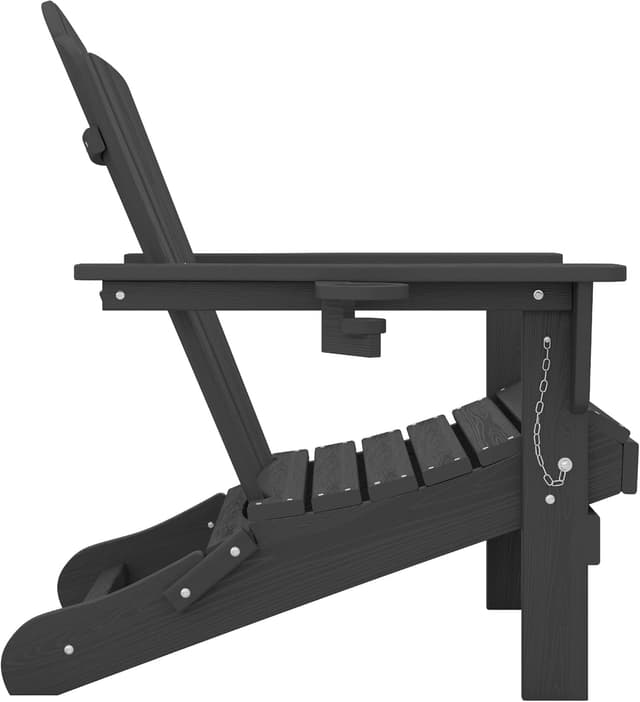 Detalle de KINGYES Folding Adirondack Chair (HDPE) with Hidden Cup Holder, Black