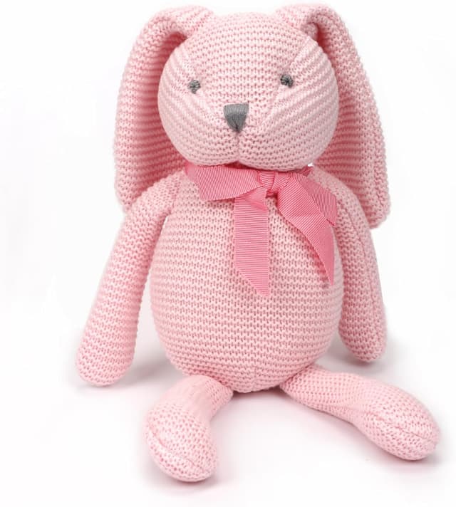 Detalle de FLUFFYFUN 100% Organic Cotton Pink Bunny Rabbit Teddy (7.1") – Soft toy for newborns