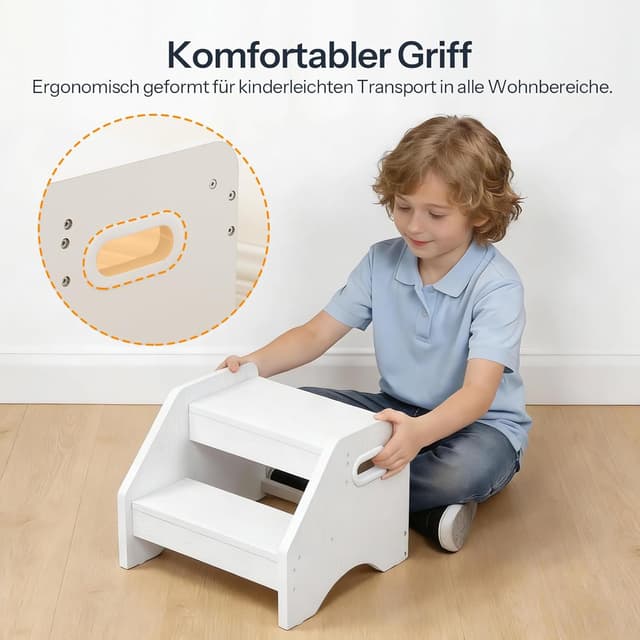 Detalle de HOOBRO Tritthocker Kinder EWT28JD01 – 2-stufiger Kinderhocker mit Griff und Anti-Rutsch-Pads