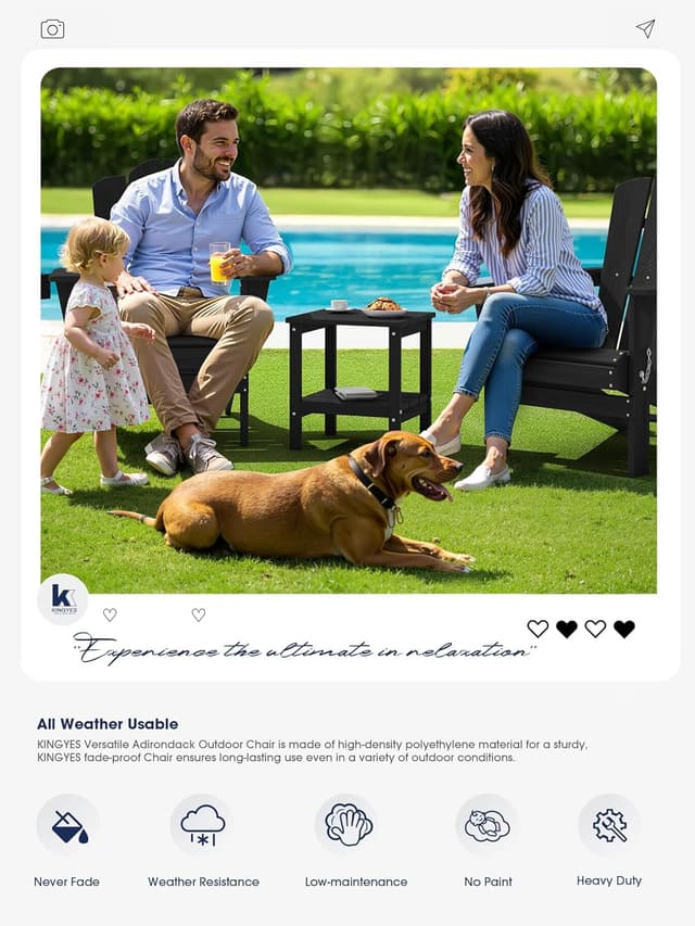 Detalle 2 de KINGYES Folding Adirondack Chair (HDPE) with Hidden Cup Holder, Black