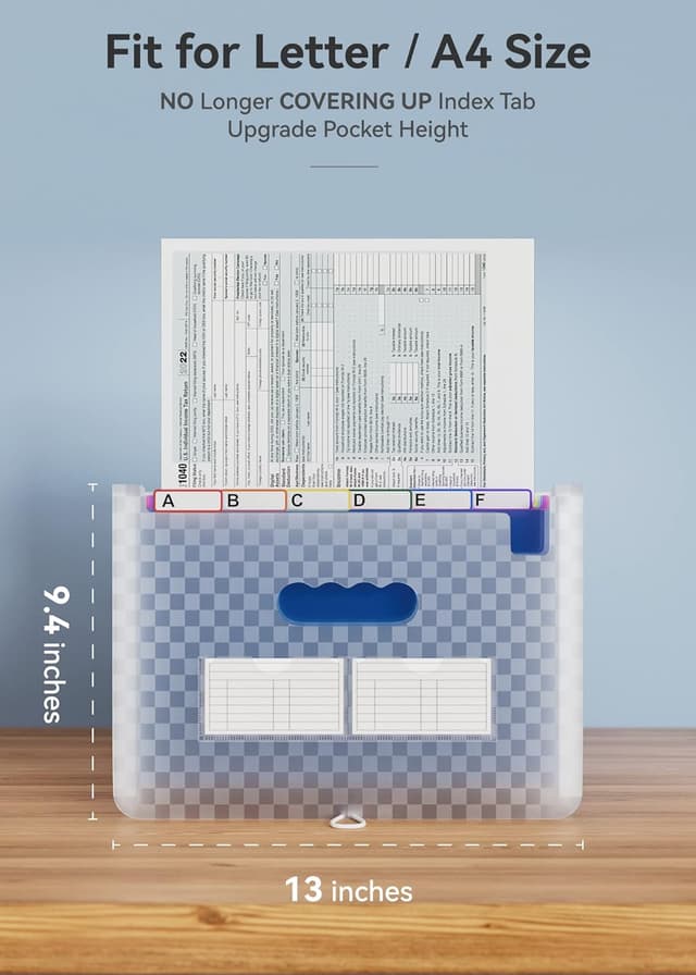 Detalle de ABC life A4 Dokumentenmappe mit Gittermuster, 26-Fächermappe „Akkordeon“ erweiterbar – Organizer (Blau)