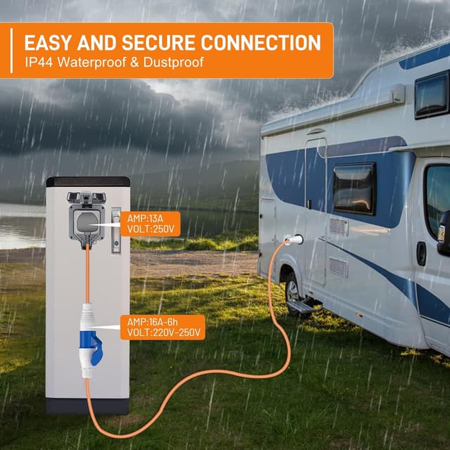 Detalle de FDTEK 16A to 13A Adapter (250V) – UK 3 Pin Plug for Caravan, Motorhome & Camping Hook-Up Cable