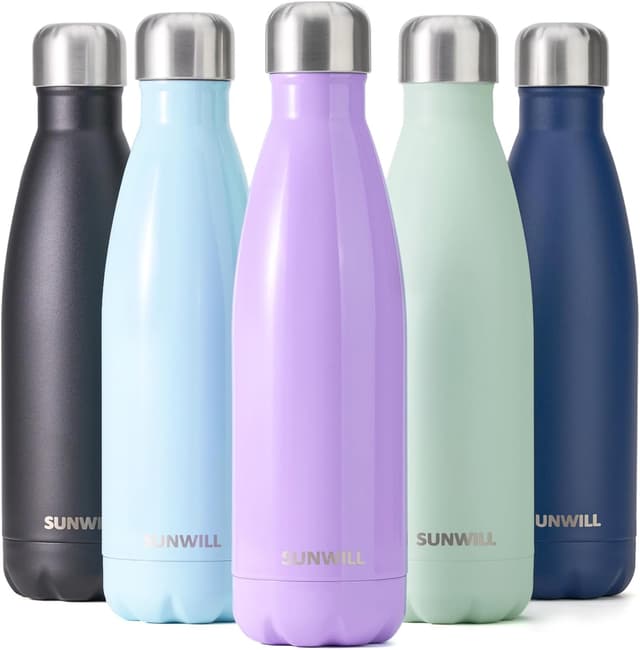 Detalle de SUNWILL Metal Water Bottle (Stainless Steel) 500ml – Vacuum Insulated Thermal Flask for Hot & Cold Drinks