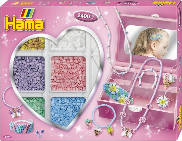 Detalle de Hama Perlen 3707 Kreativ-Box: ca. 2.400 Midi-Bügelperlen (Ø 5 mm) inkl. Steckplatte & Zubehör