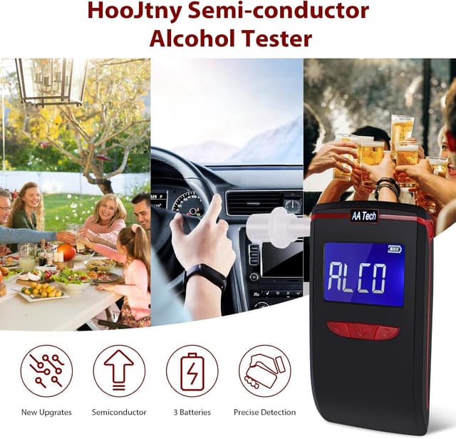 Detalle de Etilometro portatile HooJtny con sensore semiconduttore, 6 boccagli e certificazione professionale