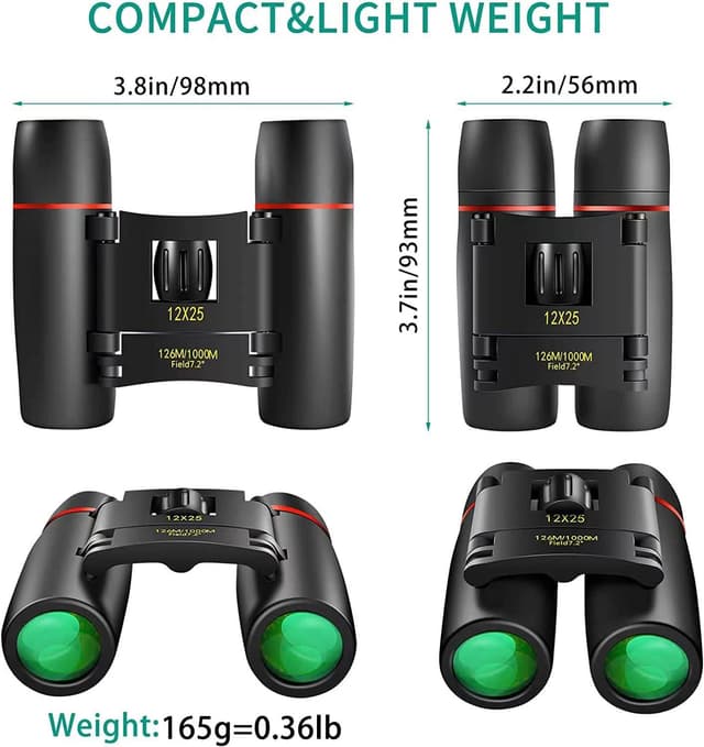 Detalle 2 de POLDR 12x25 Small Pocket Binoculars (Compact Adults & Kids) for Bird Watching, Concerts & Theater