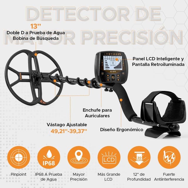 Detalle 2 de Hazlewolke Detector de Metales Profesional 33cm 💎 Resistente al Agua