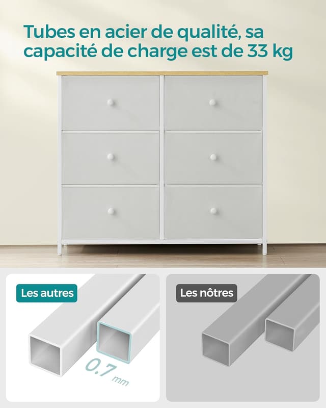 Thumbnail 5 de SONGMICS Commode, 6 tiroirs tissu cadre métal beige clair chêne LTS323W57