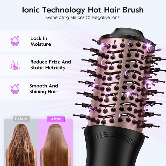 Detalle de slopehill Mini Travel Dual Voltage Hair Dryer Brush (1000W, European Plug) — Ionic Hot Air Styler for International Travel