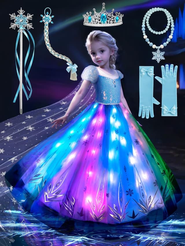 Detalle de BLINGCOS Prinzessin Kleid für Mädchen mit Musik-Sync & App-Steuerung (6-teiliges Zubehör) für Halloween, Weihnachten & Karneval