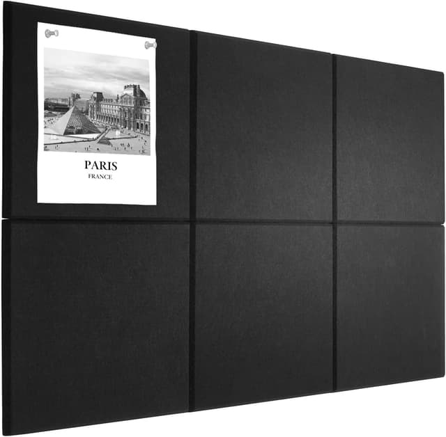 Detalle de Cork Board Alternative felt tile notice pin board (90 x 60 cm) – 6 pack with 20 pushpins, black