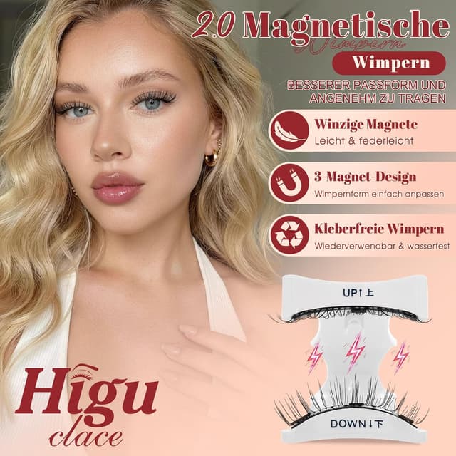 Detalle de Higu clace magnetische Wimpern (mit Applikator) ohne Eyeliner & ohne Kleber – Magnet Wimpern-Set (KIT-HI)