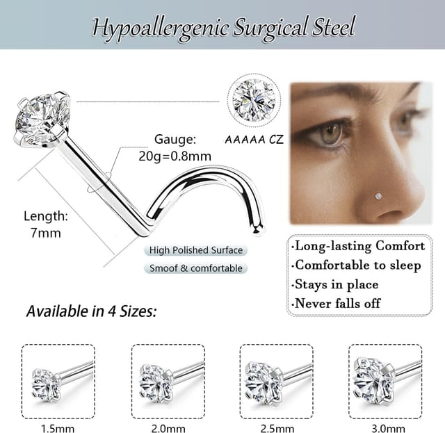 Imagen de Nose Rings Studs 8pcs nose studs en OfertitasTOP