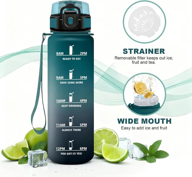 Detalle de JAPORIA Gourde Motivation 1L avec filtre et marqueur de temps (sans BPA)